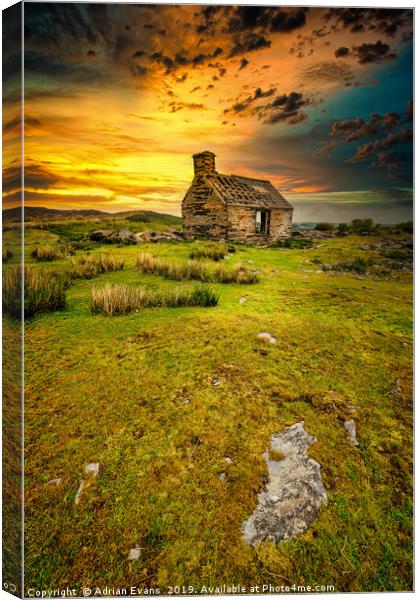 Rhos Quarry Slate Cottage Wales Canvas Print by Adrian Evans