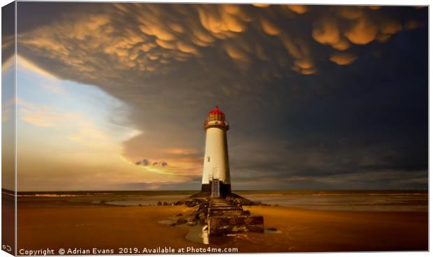 Lighthouse at Talacre Beach  Canvas Print by Adrian Evans