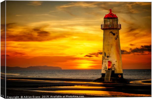 Sunset At The Point of Ayr Lighthouse  Canvas Print by Adrian Evans