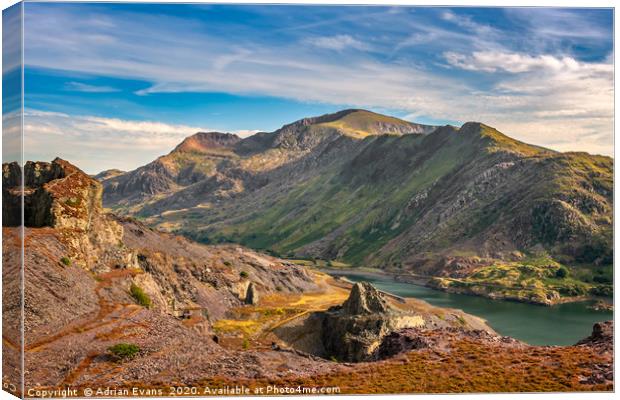 Snowdon Mountain from Slate Quarry Canvas Print by Adrian Evans