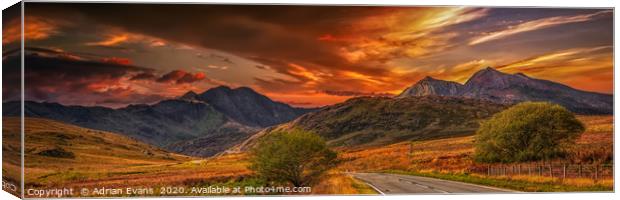 Snowdon Mountains Sunset Panorama Canvas Print by Adrian Evans
