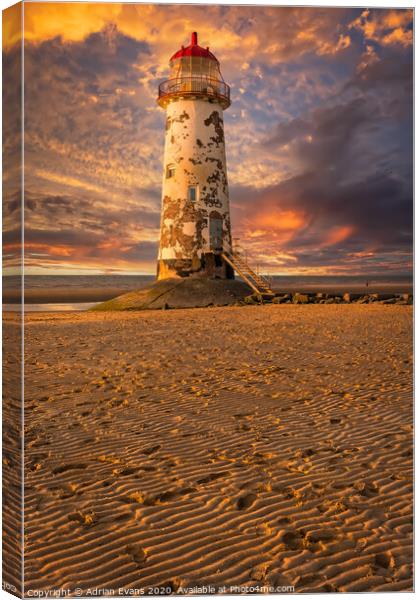Talacre Lighthouse Sunset Wales Canvas Print by Adrian Evans