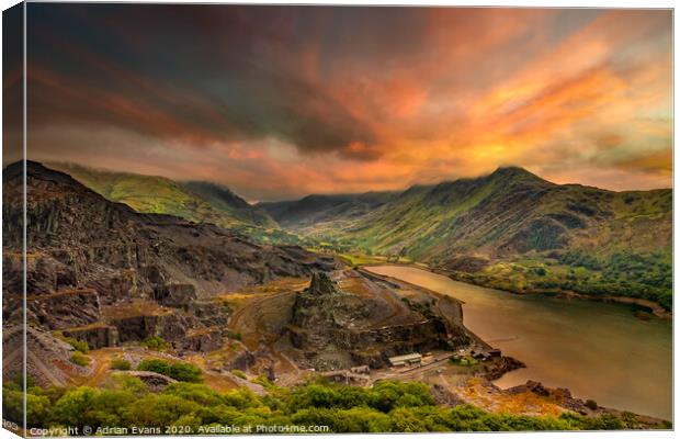 Snowdon Mountain from Slate Quarry Llanberis Canvas Print by Adrian Evans