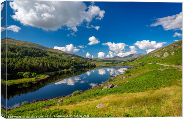 Snowdon From Mymbyr Lakes Snowdonia Canvas Print by Adrian Evans