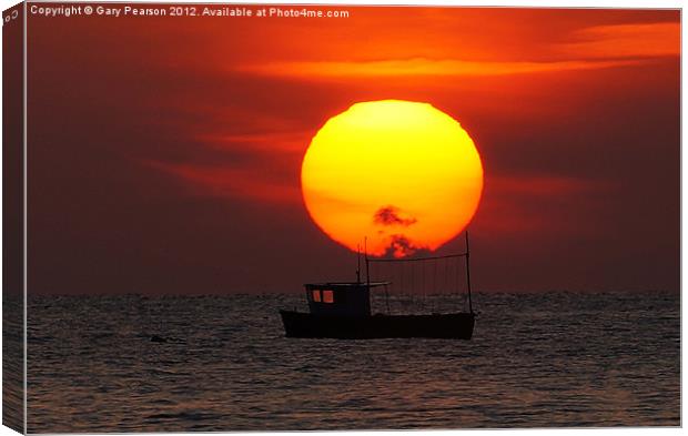 Sunset Fishing Boat Silhouette Canvas Print by Gary Pearson