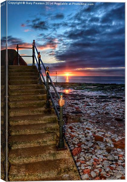 Hunstanton beach sunset steps Canvas Print by Gary Pearson