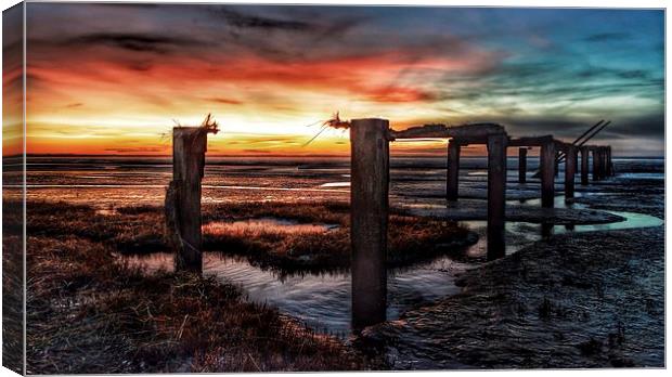  Sunset over the old jetty at Snettisham Canvas Print by Gary Pearson