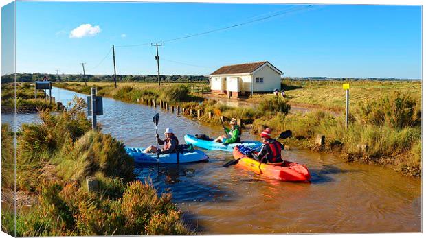  Kayaking along the road - Brancaster 30/9/15 Canvas Print by Gary Pearson