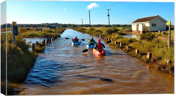  Kayaking down the road - Brancaster high tide 30/ Canvas Print by Gary Pearson