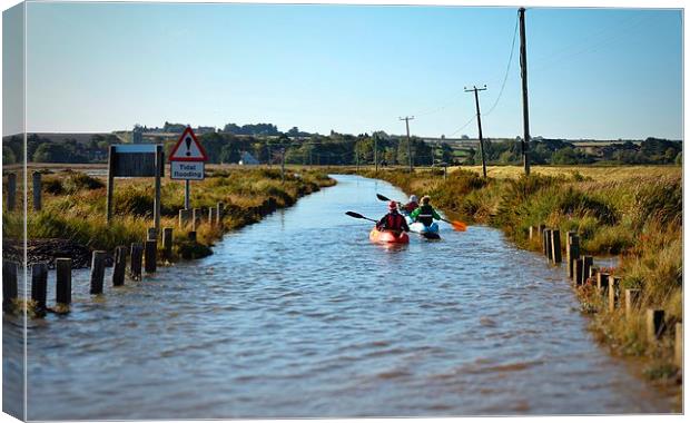 Kayaking down the road at Brancaster - 30/9/15 Canvas Print by Gary Pearson