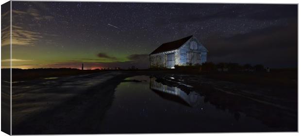 The aurora and a shooting star over the old coal b Canvas Print by Gary Pearson