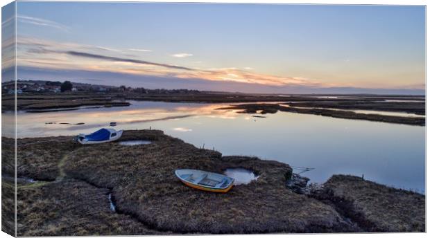 Sunset over the marsh and Brancaster Staithe  Canvas Print by Gary Pearson