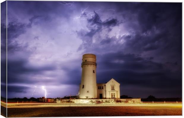 Lightning over the old lighthouse  Canvas Print by Gary Pearson