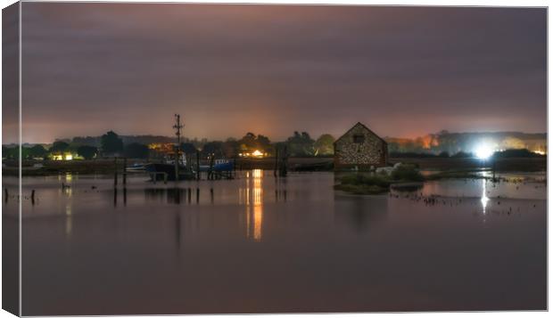 Night time reflections at Thornham harbour Canvas Print by Gary Pearson