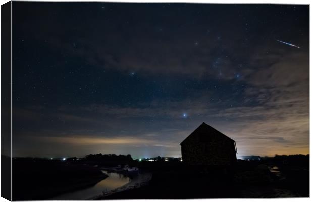A bright Geminids meteor over the old coal barn Canvas Print by Gary Pearson