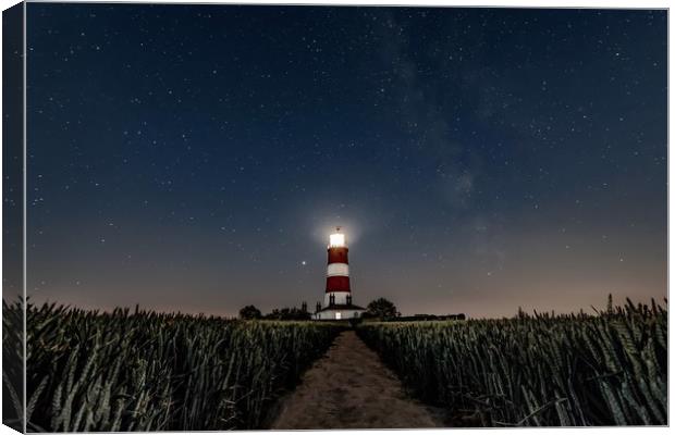 Happisburgh lighthouse under the stars 1 of 2 Canvas Print by Gary Pearson