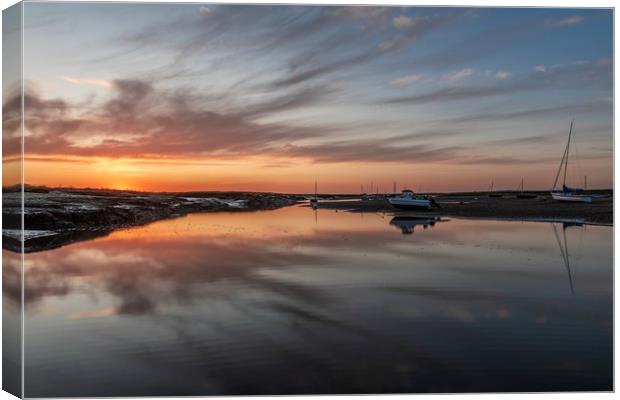 Sunset reflections at Brancaster Staithe  Canvas Print by Gary Pearson