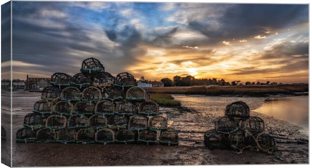 Sunset over Brancaster Staithe harbour  Canvas Print by Gary Pearson