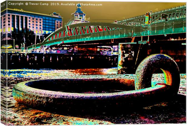Swing Bridge Mooring - Solarised Canvas Print by Trevor Camp