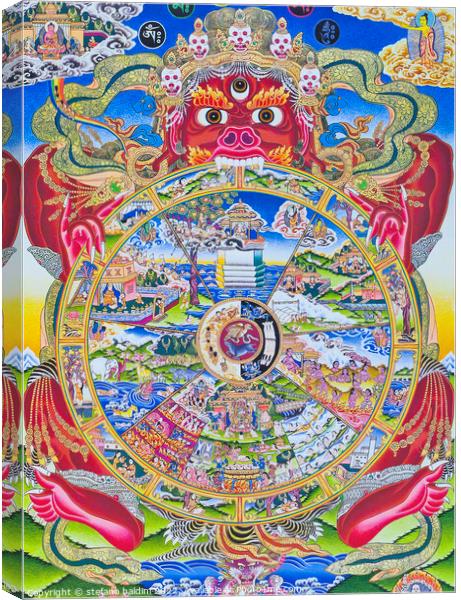 Wheel of life Mandala , depicting the Kalachakra or deluded exis Canvas Print by stefano baldini