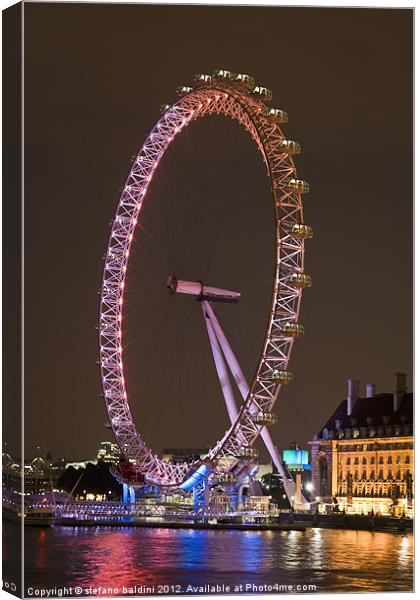 Night view of the london eye, London, England Canvas Print by stefano baldini