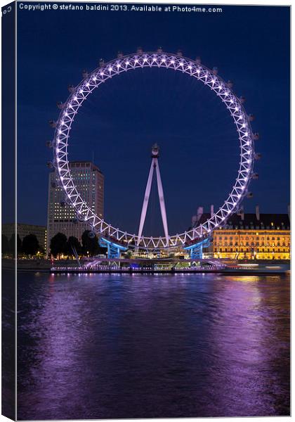 Night view of the london eye Canvas Print by stefano baldini