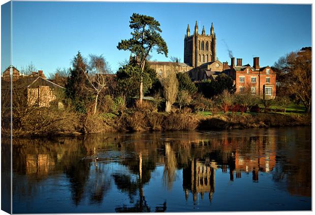 Hereford Cathedral and River Wye Canvas Print by Catherine Joll