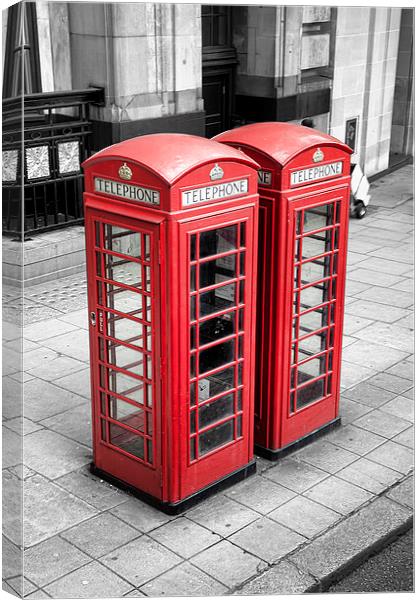 Telephone Boxes, London. Canvas Print by Catherine Joll