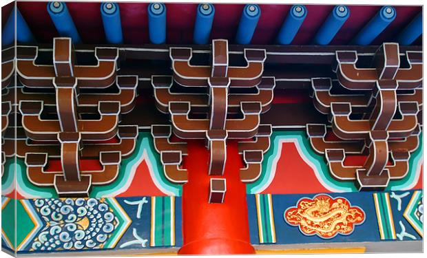 Roor detail  In Kowloon temple Canvas Print by David Worthington