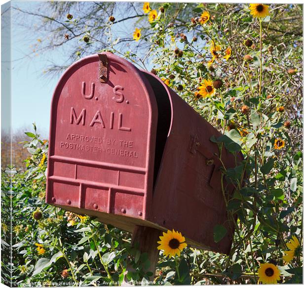 Red Mailbox with Yellow Flowers Canvas Print by Louise Heusinkveld