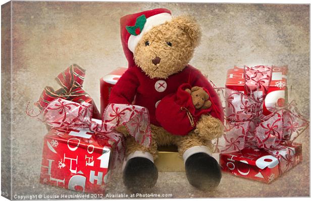 Teddy at Christmas Canvas Print by Louise Heusinkveld