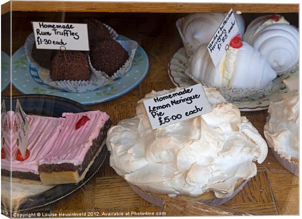 Lemon Pie and Pastries in a Bakery Window Canvas Print by Louise Heusinkveld