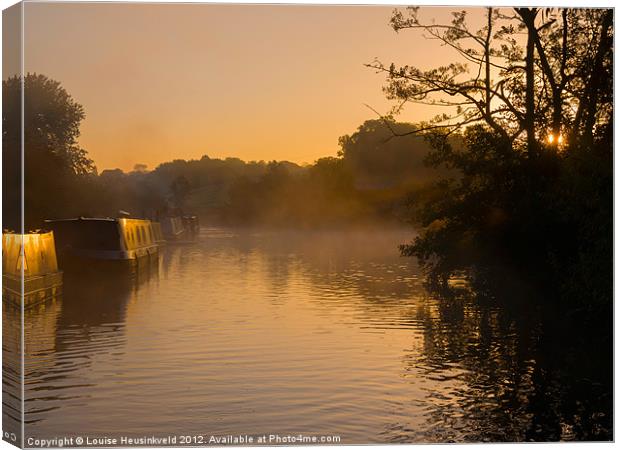 Misty morning on the Grand Union Canal Canvas Print by Louise Heusinkveld