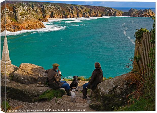 Porthcurno Bay and Logan Rock, Cornwall Canvas Print by Louise Heusinkveld