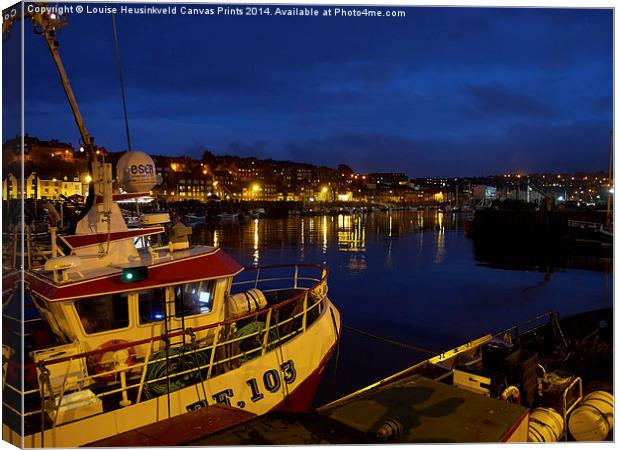 Whitby Upper Harbour at night Canvas Print by Louise Heusinkveld
