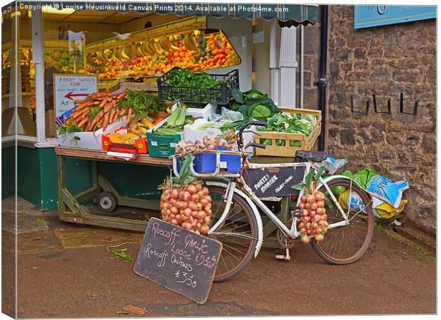 Produce market in Corbridge, Northumberland Canvas Print by Louise Heusinkveld