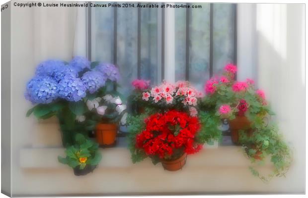 Flowers on a Windowsill Canvas Print by Louise Heusinkveld