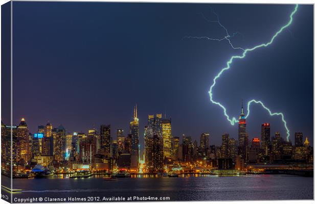Lightning Over New York VII Canvas Print by Clarence Holmes