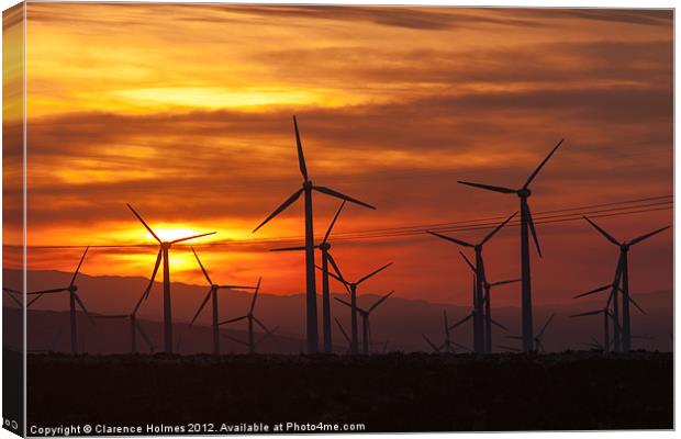 Wind Turbines Sunrise Canvas Print by Clarence Holmes