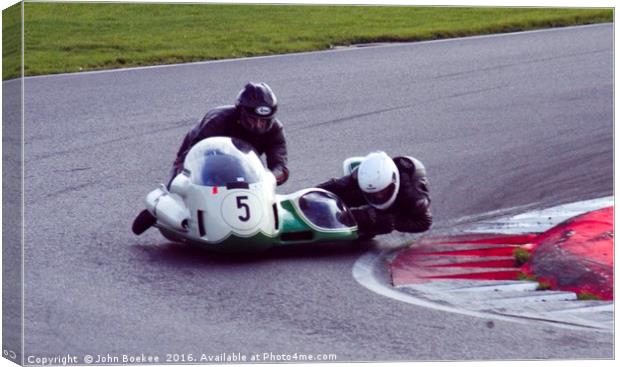 Racing sidecar at Snetterton racetrack  Canvas Print by John Boekee