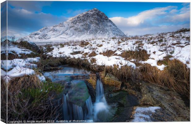 Bauchaille Etive Mor with Stream Canvas Print by Angie Morton