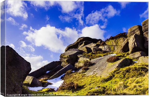 Stanage Edge Rocks and Clouds Canvas Print by Angie Morton