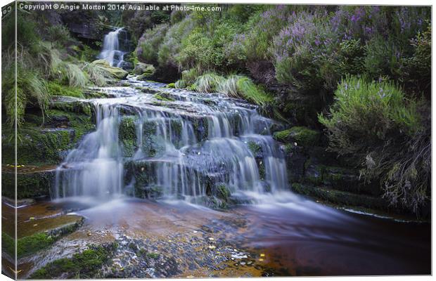 Waterfalls Above Black Clough Canvas Print by Angie Morton