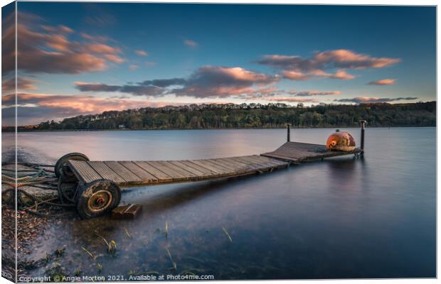 Damflask Jetty with Buoy Canvas Print by Angie Morton