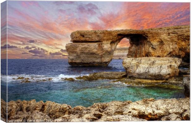 The Azure window at Sunset Gozo Malta Canvas Print by Diana Mower