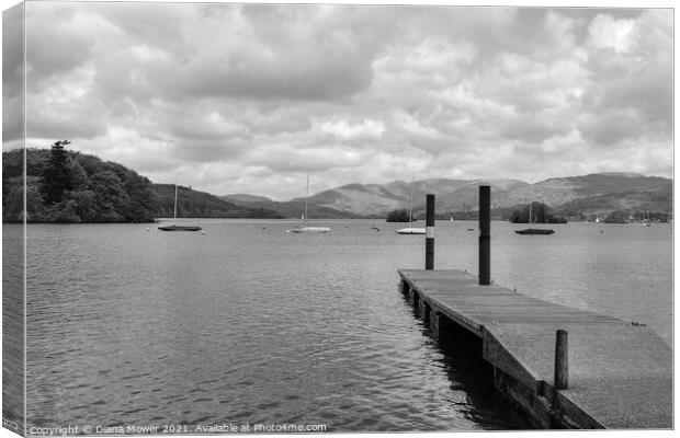 Lake Windermere Jetty in Monochrome Canvas Print by Diana Mower
