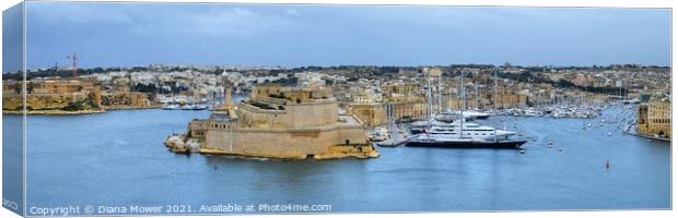 The Grand Harbour Valletta Panoramic Canvas Print by Diana Mower