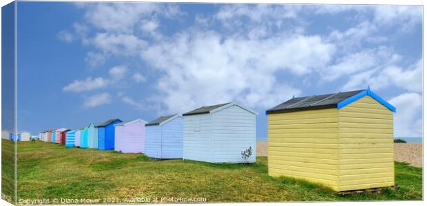  Littlestone Beach Huts Kent Coast Canvas Print by Diana Mower