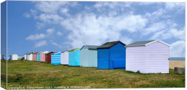  Littlestone Beach Huts Kent Canvas Print by Diana Mower