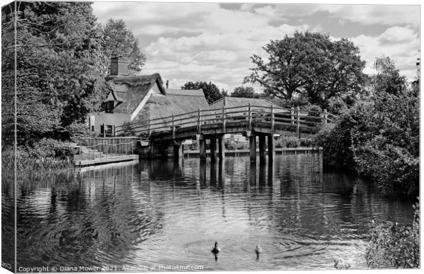 Flatford Footbridge Black and white Canvas Print by Diana Mower